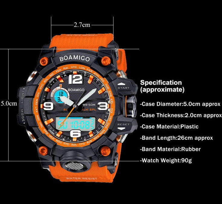 trendy-threeads analog digital LED Electronic quartz watches 50M waterproof swimming watch F5100